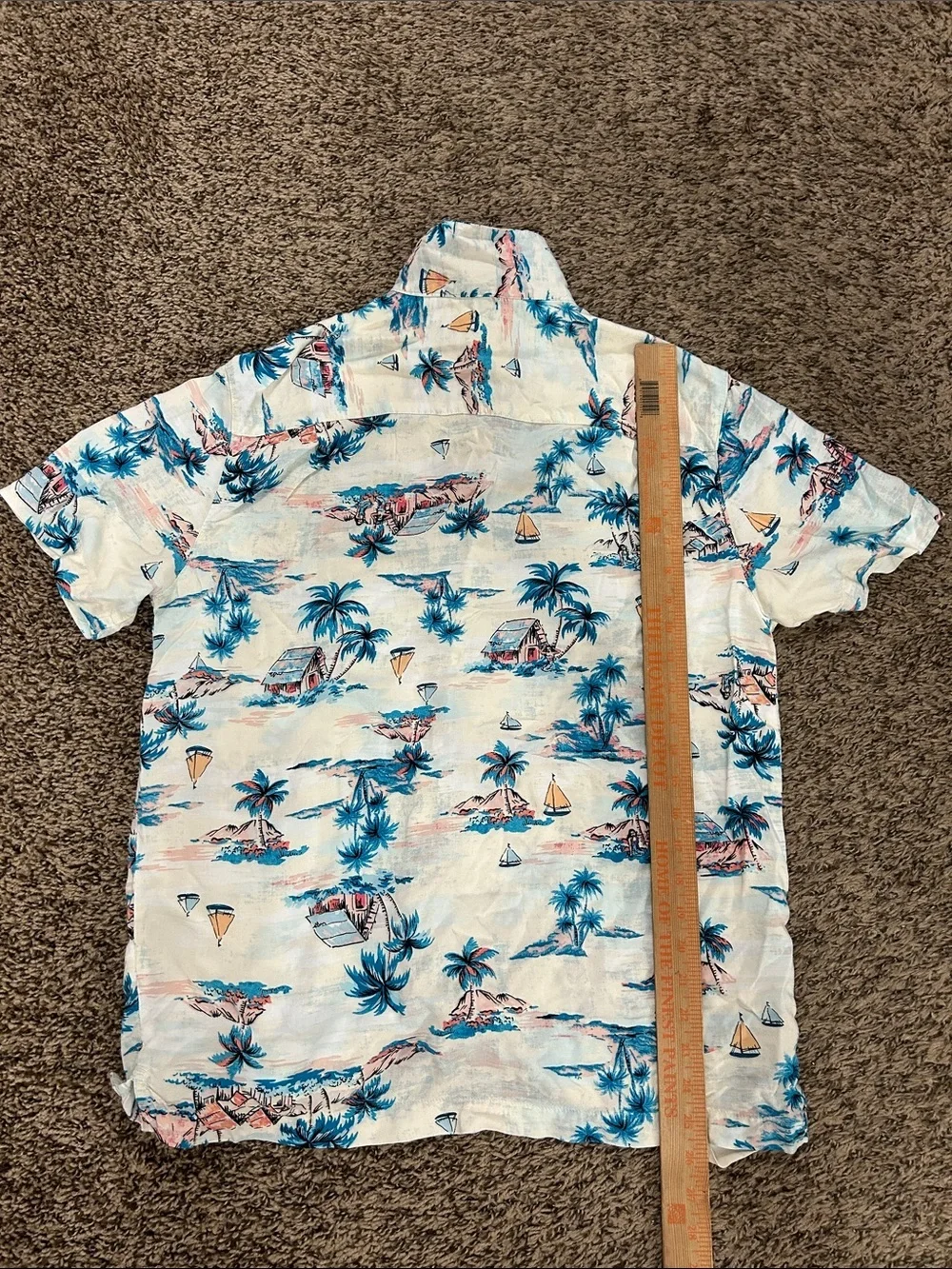 George Men's Rayon Short Sleeve Hawaiian Scenic Print Button Front Shirt Sz M